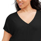 Bar III Women's Short Sleeve V Neck Top Black Size 2X