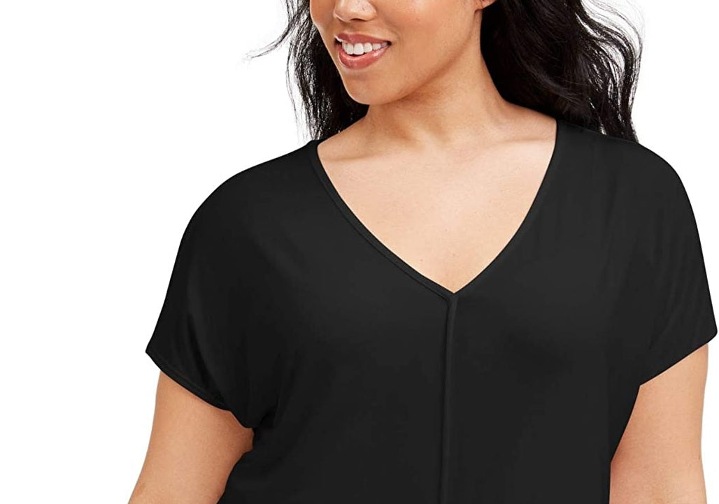 Bar III Women's Short Sleeve V Neck Top Black Size 2X
