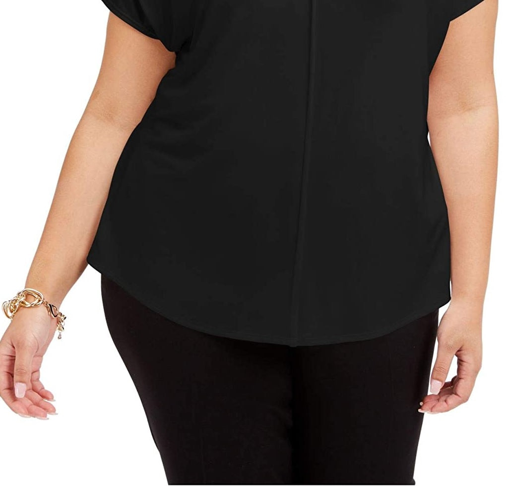 Bar III Women's Short Sleeve V Neck Top Black Size 2X