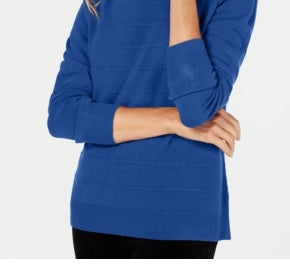 Karen Scott Women's Petite LuX-Smalloft Textured SweaterBlue  Size L