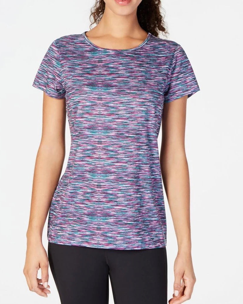 Ideology Women's Keyhole-Back Space-Dyed Top Pink/Green Size X-Small