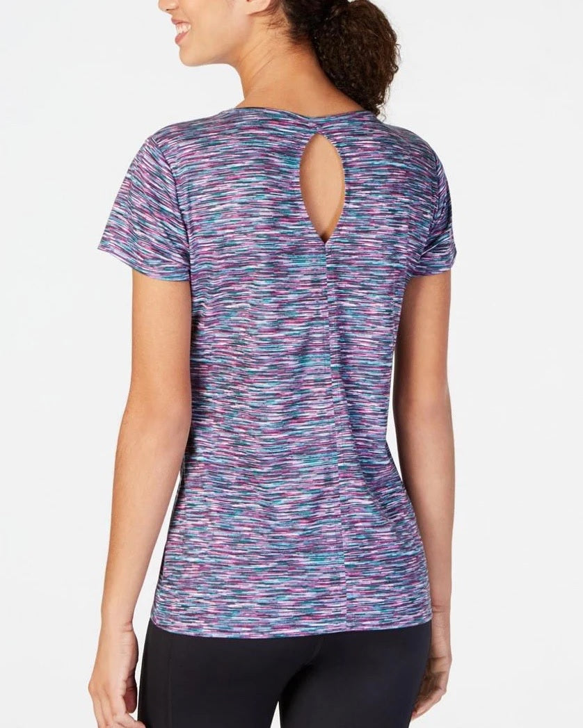 Ideology Women's Keyhole-Back Space-Dyed Top Pink/Green Size X-Small