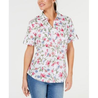 Karen Scott Women's Iris Bliss Textured Cotton Shirt  White Size Petite S