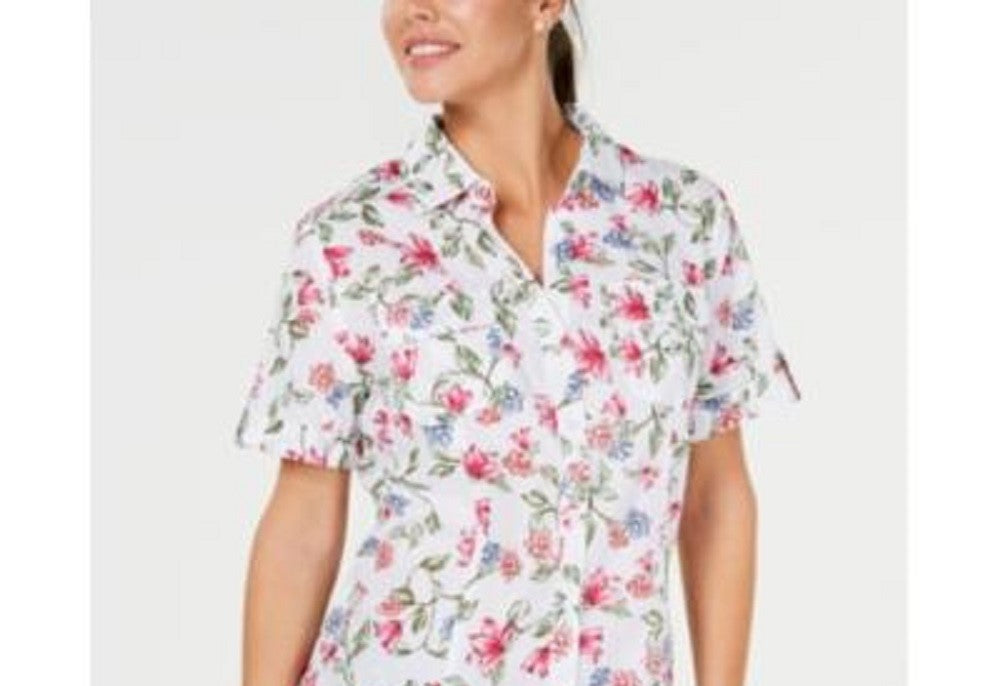 Karen Scott Women's Iris Bliss Textured Cotton Shirt  White Size Petite S
