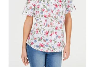 Karen Scott Women's Iris Bliss Textured Cotton Shirt  White Size Petite S