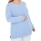 Karen Scott Women's Womens Plus Ribbed Knit Marled Crewneck Sweater Blue Size 1X