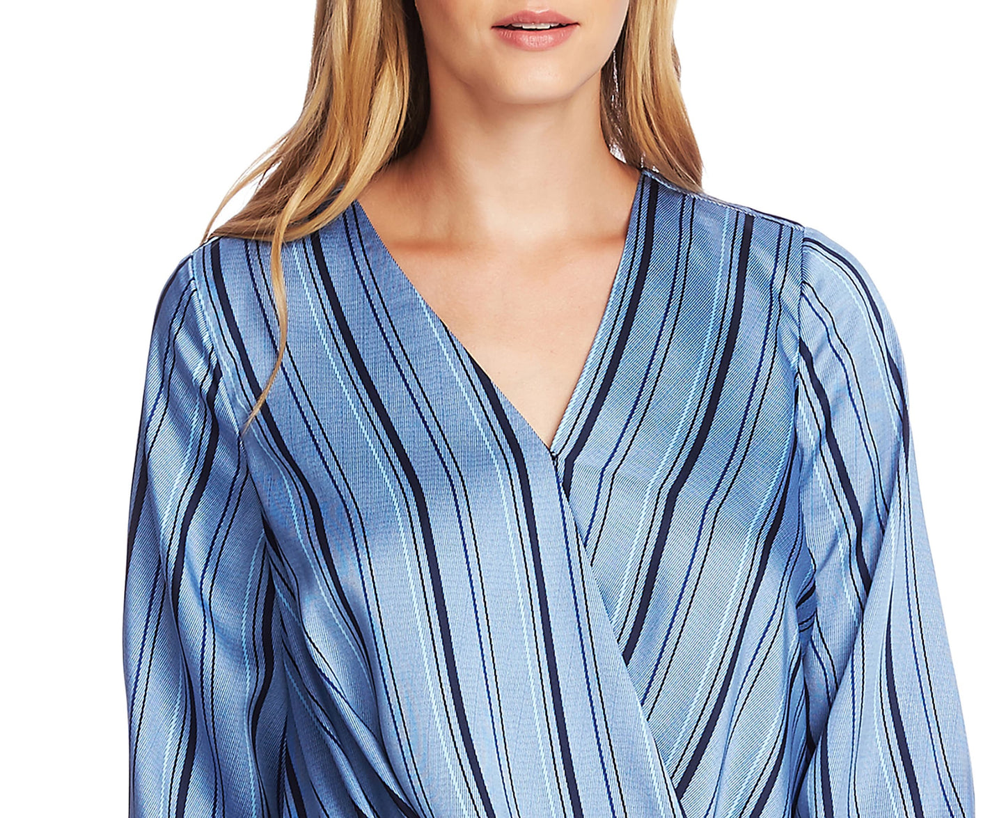 Vince Camuto Women's Striped Office Wear Wrap Top Blue Size Medium