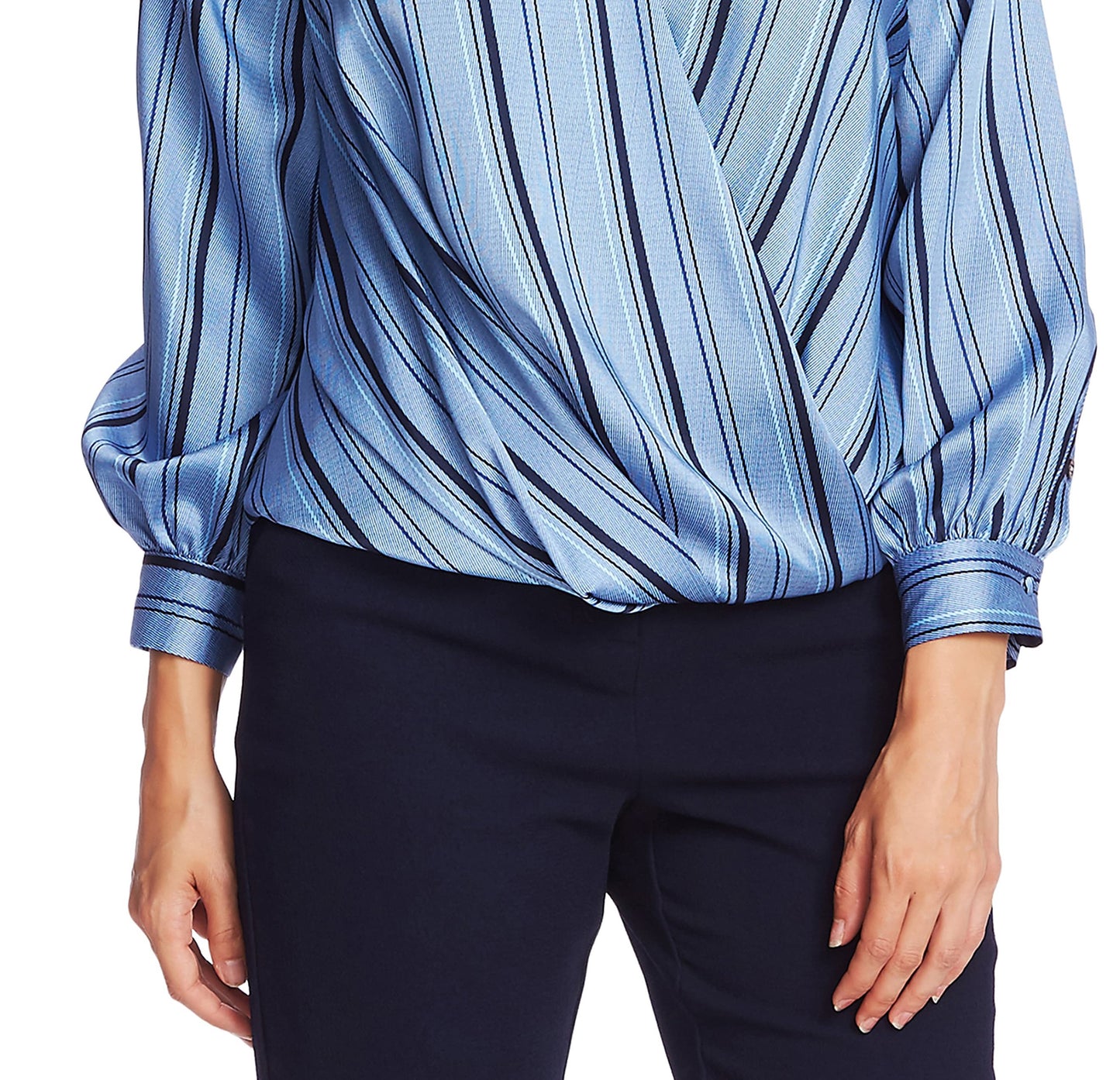 Vince Camuto Women's Striped Office Wear Wrap Top Blue Size Medium