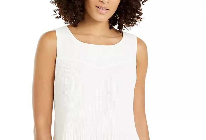 Alfani Women's Petite Pleated Sleeveless Top Beige Size PXL