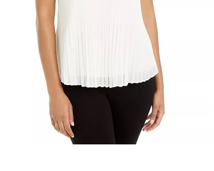 Alfani Women's Petite Pleated Sleeveless Top Beige Size PXL