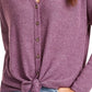 Ultra Flirt Junior's Waffle Knit Tie Front Top Purple Size X-Large