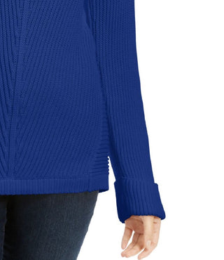 Charter Club Women's Textured Ribbed Long Sleeve V Neck Sweater Blue Size Petite Small