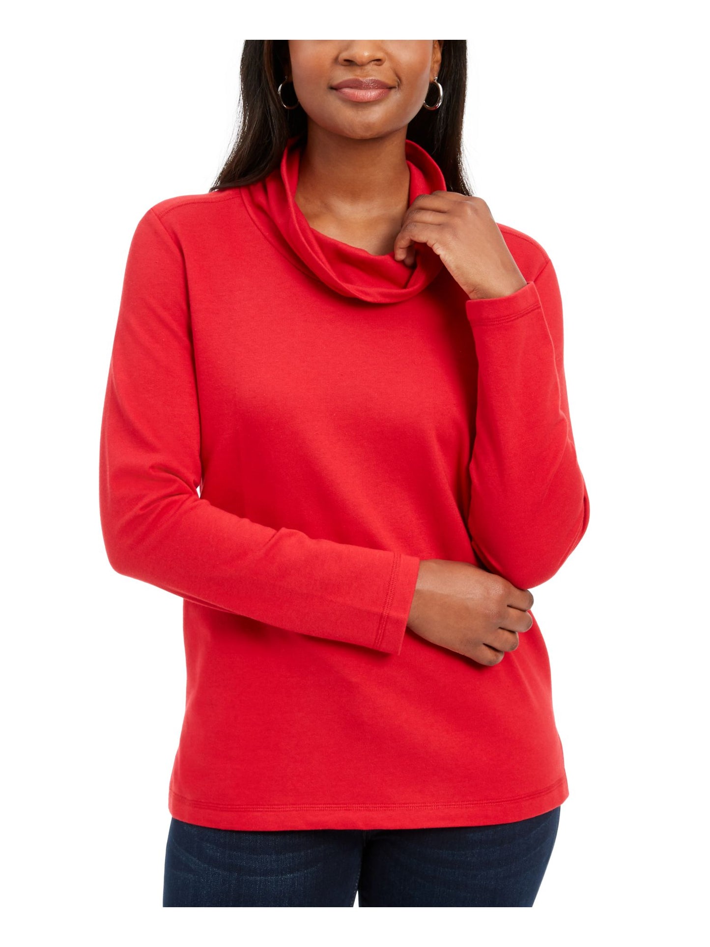 Karen Scott Women's Heather Long Sleeve Turtle Neck Blouse Top Red Size PM