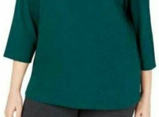 Karen Scott Women's Plus 3/4 Sleeve Round Neck Top Green Size 0X