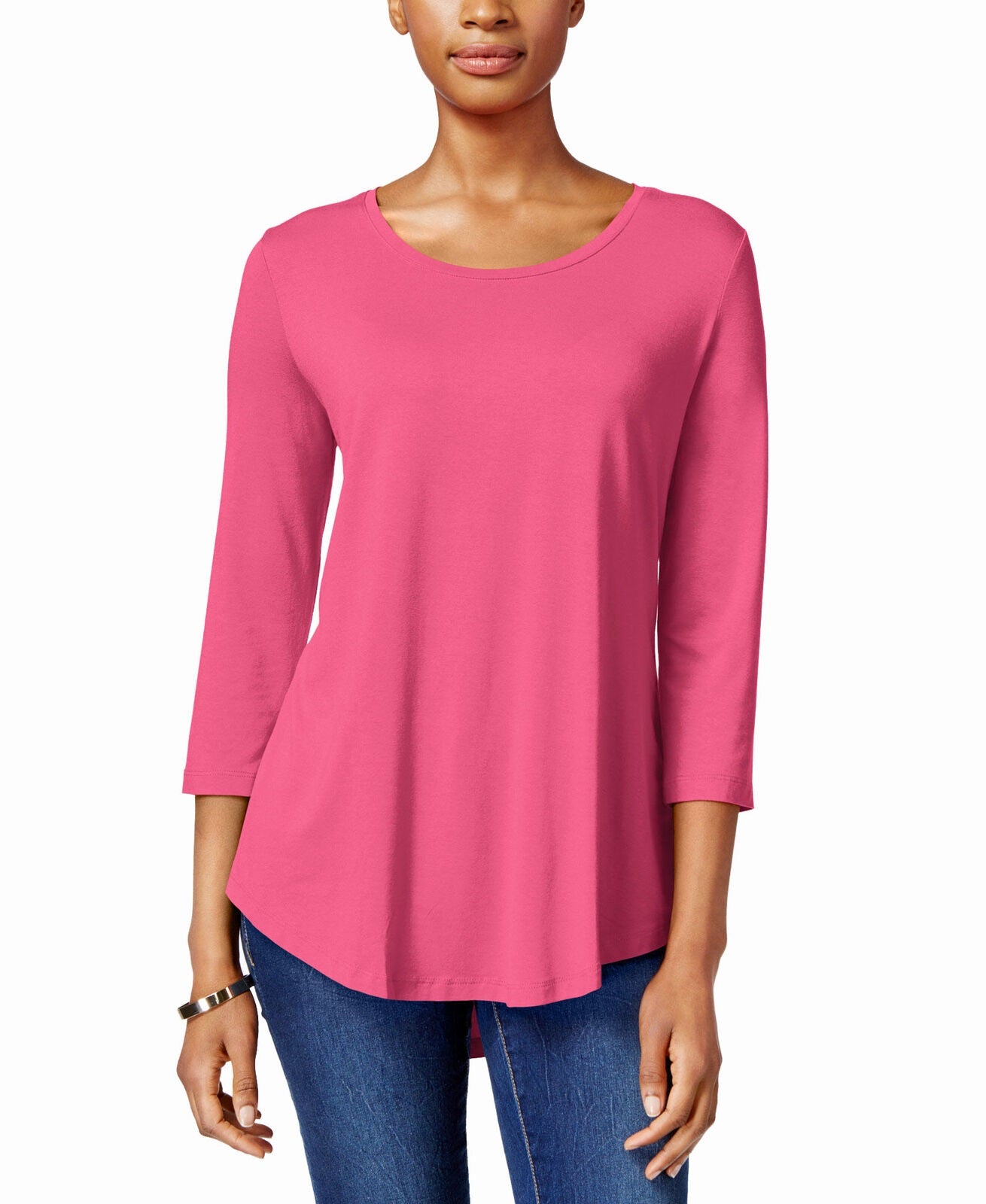 JM Collection Women's Three Quarter Sleeve Top Victoria Pink Size PXL