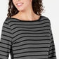 Karen Scott Women's Cotton Striped Vented-Hem Top Black  Size X-Small