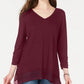 Style & Co Women's V Neck Chiffon Hem Top Red wine Size Small