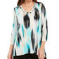 JM Collection Women's Printed Grommet Neck Top  Green  Size Small