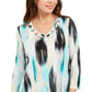 JM Collection Women's Printed Grommet Neck Top  Green  Size Small