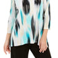 JM Collection Women's Printed Grommet Neck Top  Green  Size Small