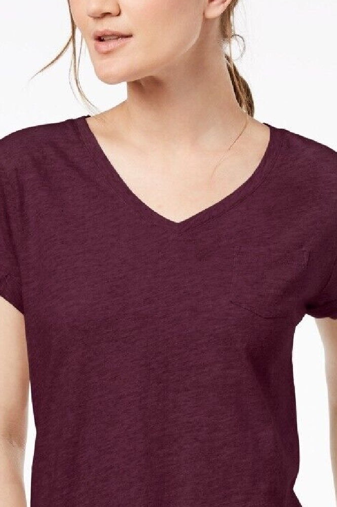 Style & Co Women's V Neck Pocket T-Shirt  Red Size PL
