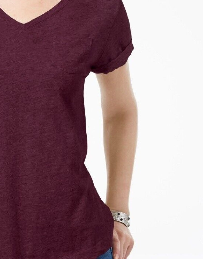 Style & Co Women's V Neck Pocket T-Shirt  Red Size PL