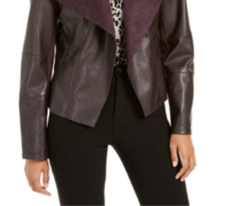 Bar III Women's Faux Leather Winter Moto Coat Purple Size X-Small