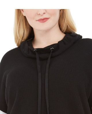 Calvin Klein Women's Color Block Long Sleeve Hooded Hoodie Top Black/White Size 3X