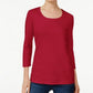 Karen Scott Women's Petite Cotton Scoop-Neck Top Red Size Petite L