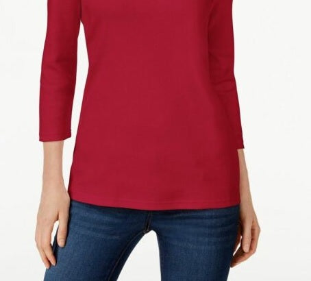 Karen Scott Women's Petite Cotton Scoop-Neck Top Red Size Petite L