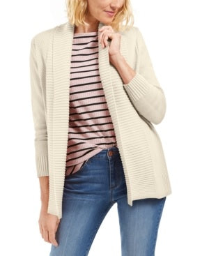 Charter Club Women's Petite Shawl-Collar Mixed-Stitch Sweater Ivory  Size P/S