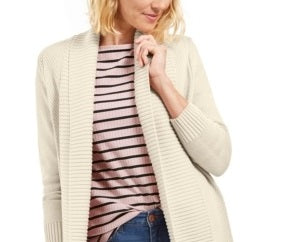 Charter Club Women's Petite Shawl-Collar Mixed-Stitch Sweater Ivory  Size P/S