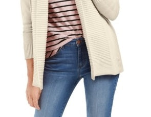Charter Club Women's Petite Shawl-Collar Mixed-Stitch Sweater Ivory  Size P/S