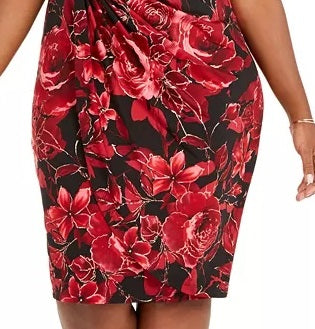 Connected Women's Metallic Floral-Print Sarong Dress Red /Black  Size Petite Small