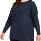 Style & Co Women's Plus Seamfront Mixed Media Tunic Top Blue  Size 0X