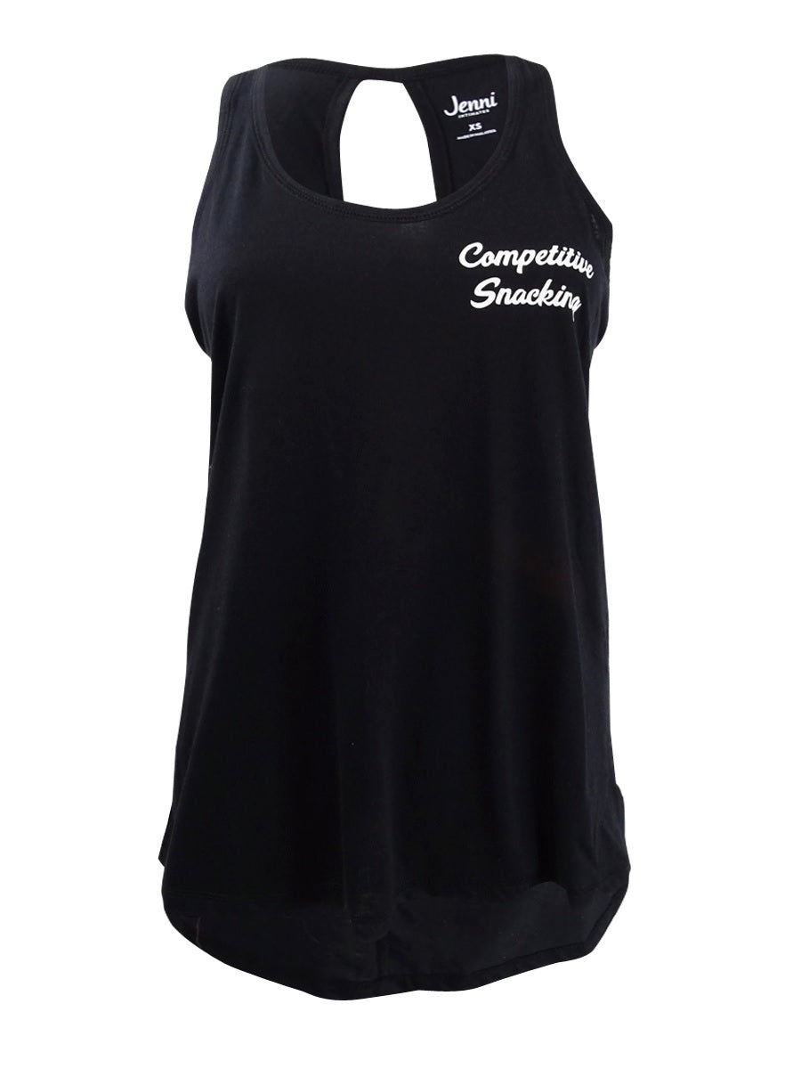 Jenni Women's Graphic Print Sleep Tank Top with Keyhole Black Size Large