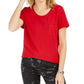 Style & Co Women's Cotton Crew Neck T-Shirt Red Size XX-Large