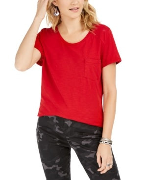 Style & Co Women's Cotton Crew Neck T-Shirt Red Size XX-Large