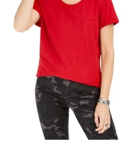 Style & Co Women's Cotton Crew Neck T-Shirt Red Size XX-Large