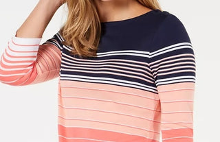 Charter Club Women's Pima Cotton Button-Shoulder Striped Top Pink Size Petite Medium