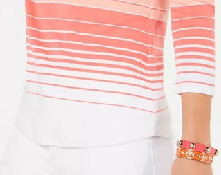 Charter Club Women's Pima Cotton Button-Shoulder Striped Top Pink Size Petite Medium