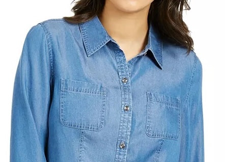 Charter Club Women's Chambray Shirt Blue  Size PL