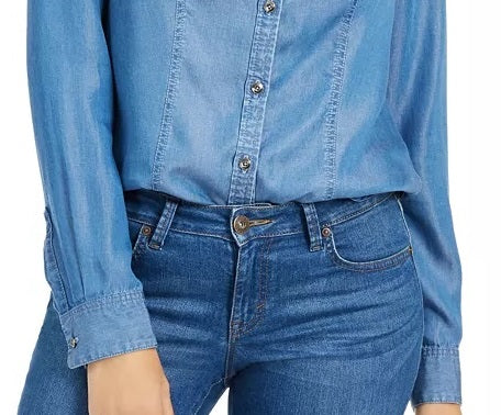 Charter Club Women's Chambray Shirt Blue  Size PL