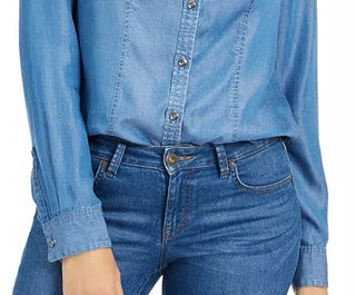 Charter Club Women's Chambray Shirt Blue  Size PL