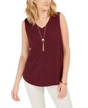 Style & Co Women's Cotton V Neck Tank Top Maroon Size Large