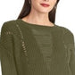 Rachel Roy Women's Cable Knit Cut Out Sweater Green Olive Size X-Small