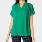 Charter Club Women's Split Neck Short Sleeve Top Killala Green Size Petite Small