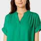 Charter Club Women's Split Neck Short Sleeve Top Killala Green Size Petite Small