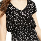 Ultra Flirt Junior's Printed Smocked Waist Peasant Blouse Black/Flowers  Size X-Small
