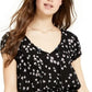 Ultra Flirt Junior's Printed Smocked Waist Peasant Blouse Black/Flowers  Size X-Small